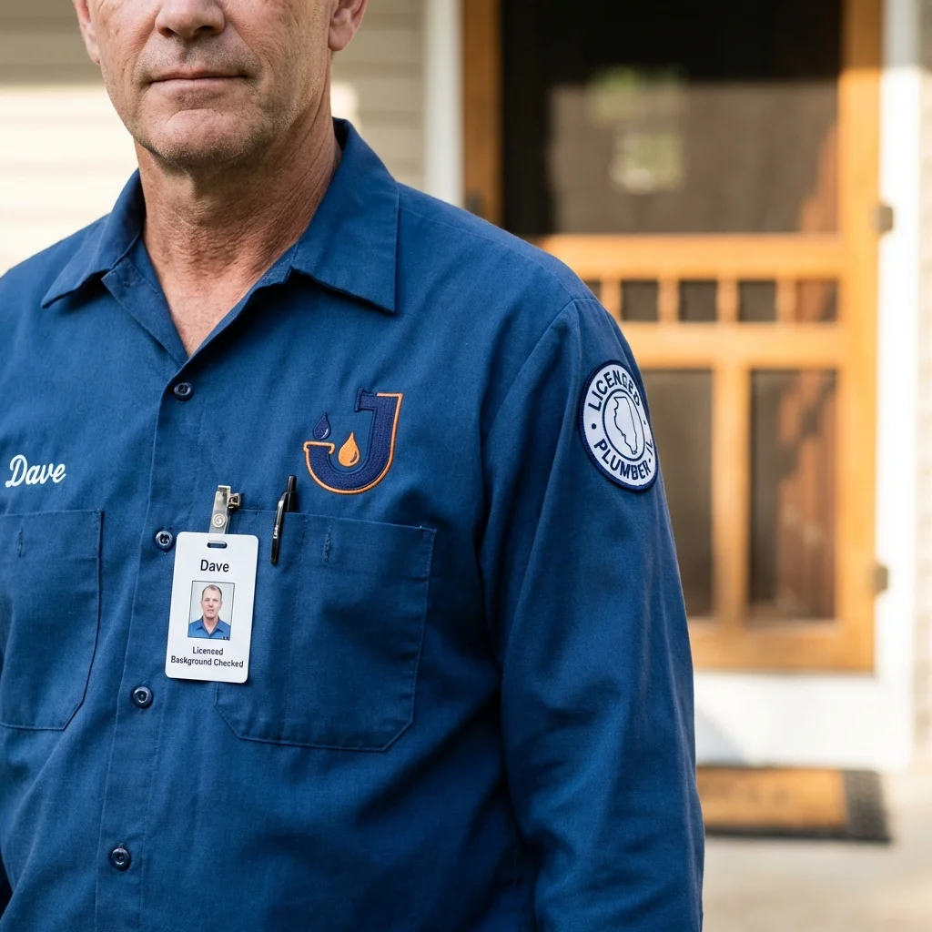 Licensed plumber showing ID badge in Alvarado, TX