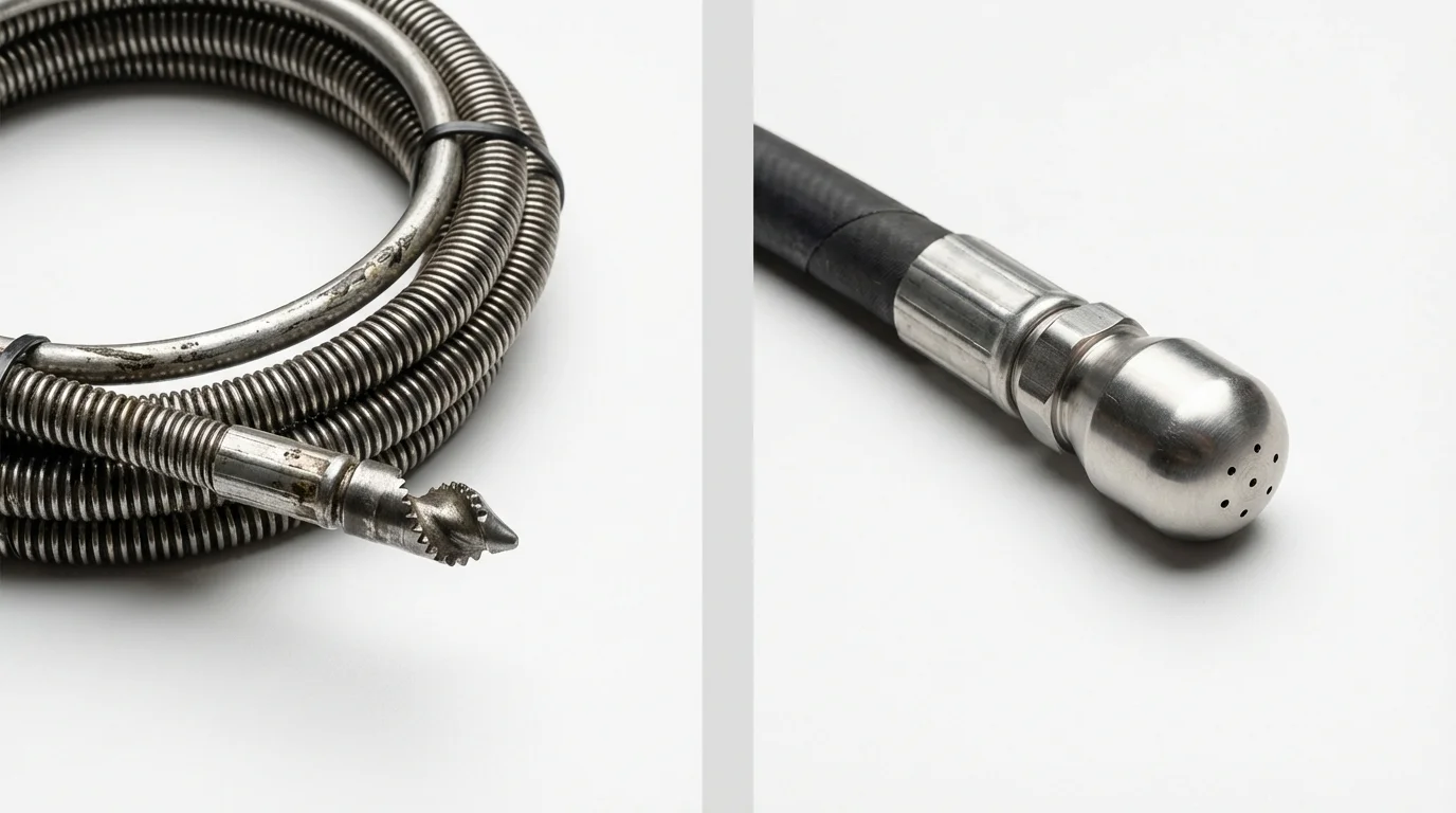 Drain snake cable and hydro jetting nozzle used for drain cleaning in Alvarado, TX