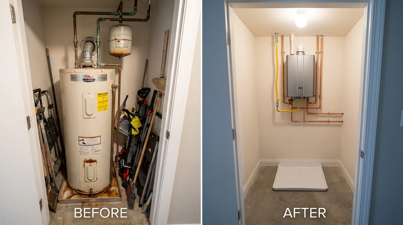 Tank water heater versus wall-mounted tankless unit comparison for Alvarado, TX homeowners