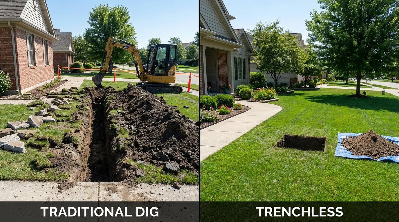 Trenchless sewer repair with minimal yard damage versus traditional excavation in Alvarado, TX